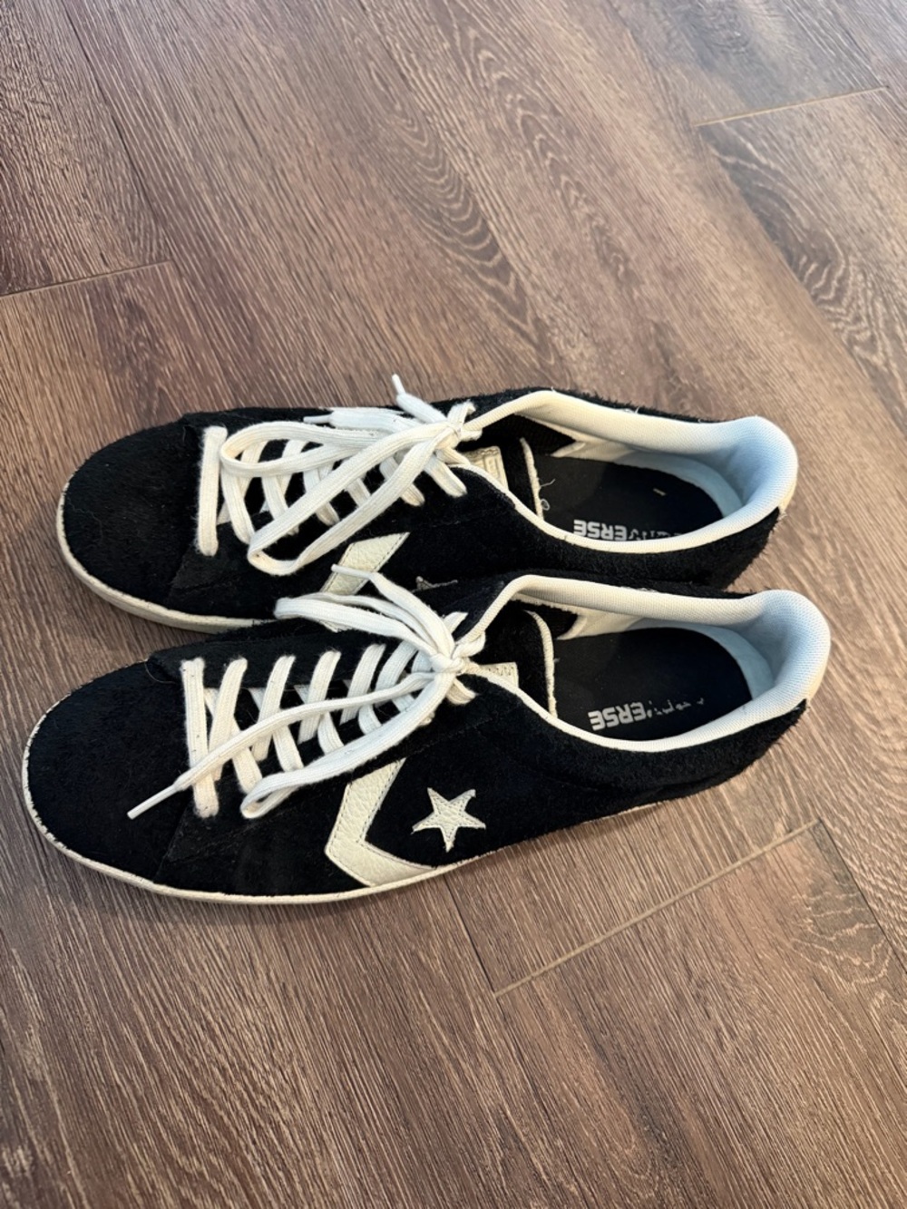 Converse Black Suede Low-Top Sneakers with White Star Chevron